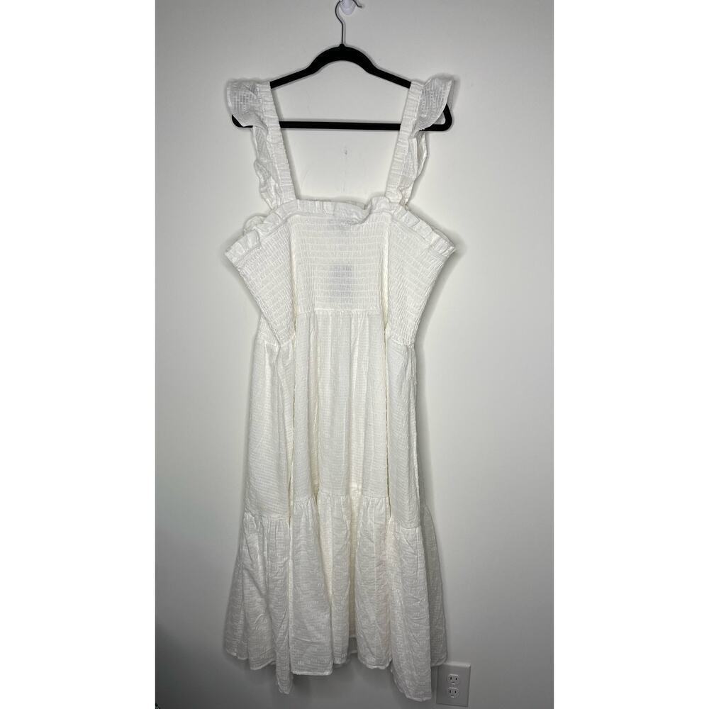 Eloquii NWT White Smocked Bodice Ruffle Midi Dress 26/28 - Picture 3 of 8